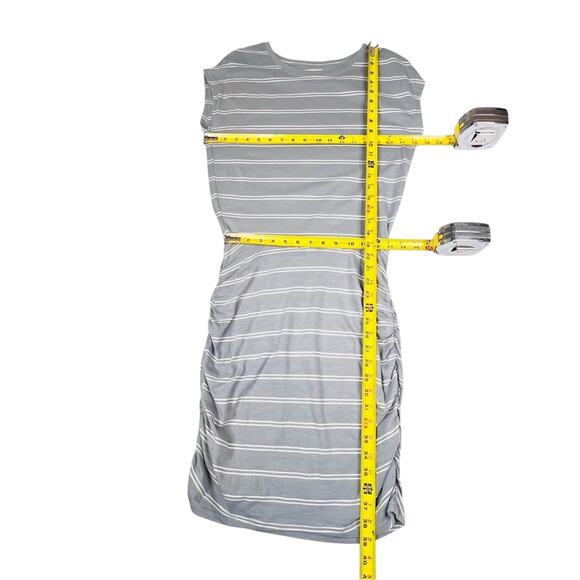 Pact Organic Cotton Dress M Easy Day-To-Night Striped Ruched Travel Sustainable - Picture 7 of 10